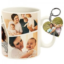 Getexciting Personalized Photo White Ceramic Coffee Mug with 1 Heart Photo Keychain 325 ML